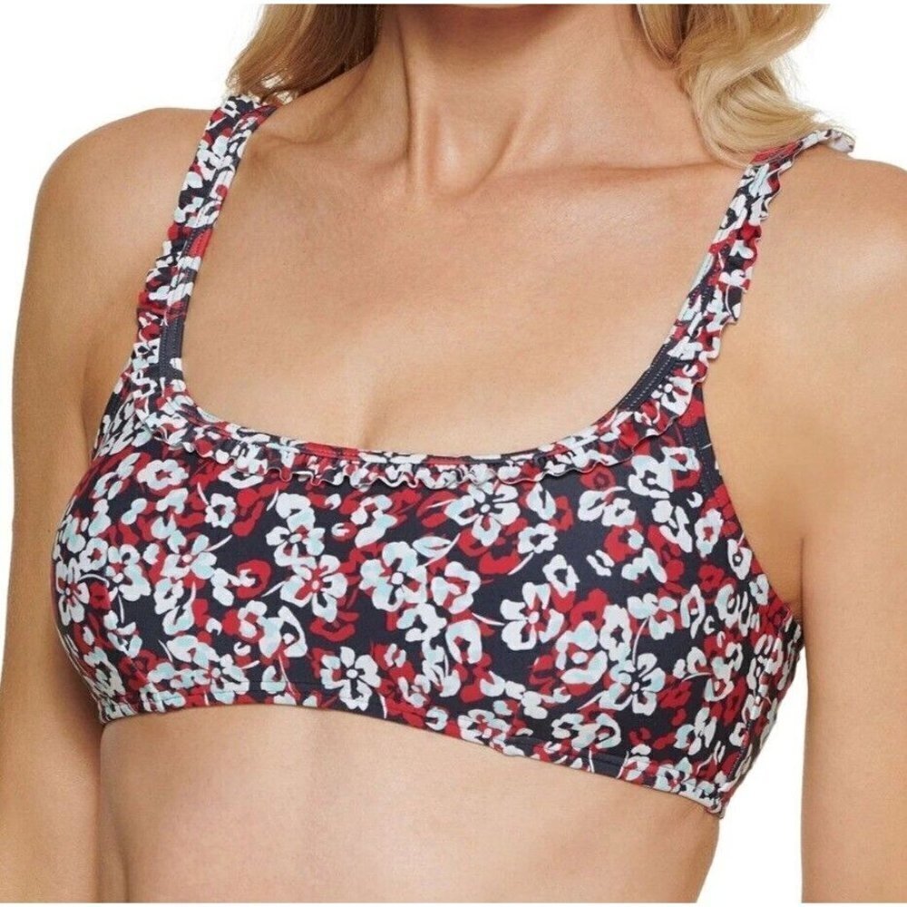 TOMMY Hilfiger Printed Ruffle Bikini Top Hamilton Floral. Size Small. NWT $68